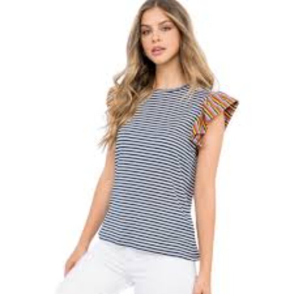THML Striped Top with‎ Colorful Ruffle Sleeves SIZE MEDIUM
